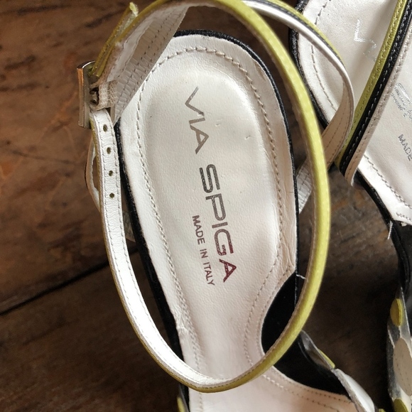 Via Spiga Green Black Polka Dot Ankle Strap Heels - Picture 4 of 7